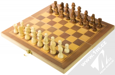1Mcz Šachy dřevěné cestovní hnědá béžová (brown beige)