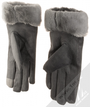 1Mcz Suede Gloves semišové rukavice s kožešinkou pro kapacitní dotykový displej all grey (celošedé) samostatně zezadu