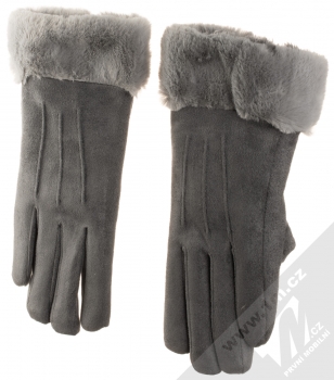 1Mcz Suede Gloves semišové rukavice s kožešinkou pro kapacitní dotykový displej all grey (celošedé) samostatně