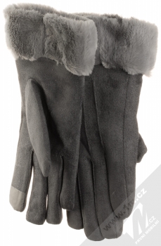 1Mcz Suede Gloves semišové rukavice s kožešinkou pro kapacitní dotykový displej all grey (celošedé) zezadu
