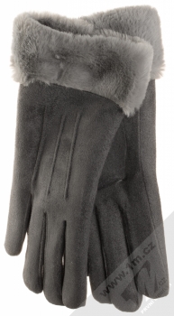 1Mcz Suede Gloves semišové rukavice s kožešinkou pro kapacitní dotykový displej all grey (celošedé)