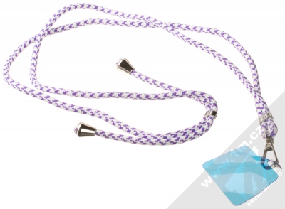 1Mcz Swing-L univerzální šňůrka délky až 165cm na krk s podložkou pod ochranný kryt bílá fialová (white violet) komplet