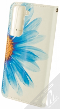 1Mcz Trendy Book Modrá kopretina 1 flipové pouzdro pro Samsung Galaxy S22 5G bílá modrá (white blue) zezadu