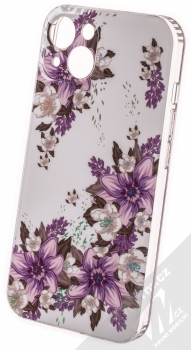 1Mcz Trendy Fialové lilie za světla Skinny TPU ochranný kryt pro Apple iPhone 13 bílá fialová (white purple)