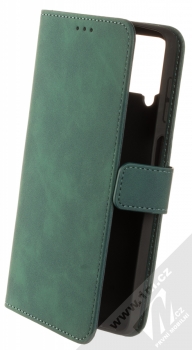 1Mcz Velvet Book flipové pouzdro pro Samsung Galaxy A12, Galaxy M12 tmavě zelená (dark green)