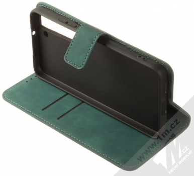 1Mcz Velvet Book flipové pouzdro pro Samsung Galaxy S22 Plus 5G tmavě zelená (dark green) stojánek