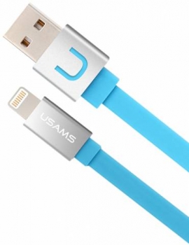 USAMS UC Brilliant plochý USB kabel s Apple Lightning konektorem blue
