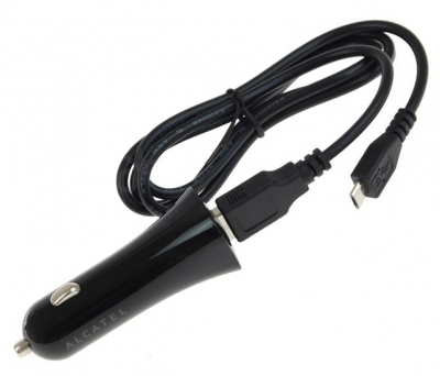 Alcatel CC40 originální nabíječka do auta s USB výstupem a originální USB kabel s microUSB konektorem černá (black)