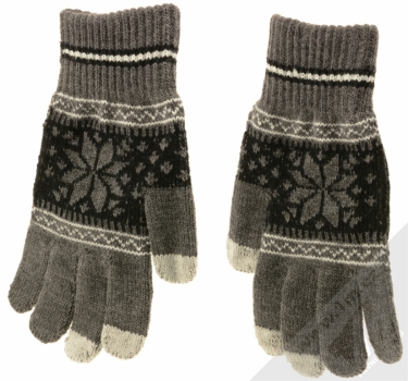 Aligator Touch Gloves Nordic pletené rukavice s motivem pro kapacitní dotykový displej šedá (grey) zepředu (hřbet ruky)