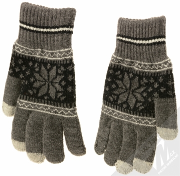 Aligator Touch Gloves Nordic pletené rukavice s motivem pro kapacitní dotykový displej šedá (grey) zezadu (dlaň ruky)