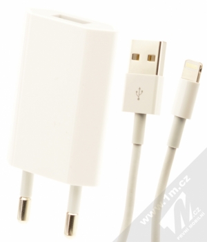 Apple A1400 originální nabíječka 5W + Apple MD818ZM/A originální USB kabel s Lightning konektorem bílá (white)