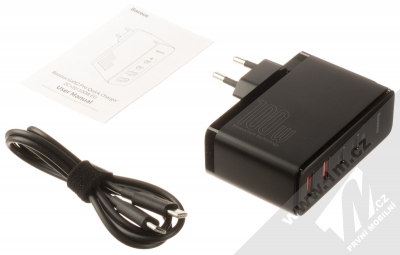 Baseus GaN2 Pro Quick Charger nabíječka do sítě s 2x USB + 2x USB Type-C výstupy 100W a USB Type-C kabel (CCGAN2P-L01) černá (black) balení