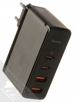 Baseus GaN2 Pro Quick Charger nabíječka do sítě s 2x USB + 2x USB Type-C výstupy 100W a USB Type-C kabel (CCGAN2P-L01) černá (black) nabíječka zboku (USB a USB Type-C výstupy)