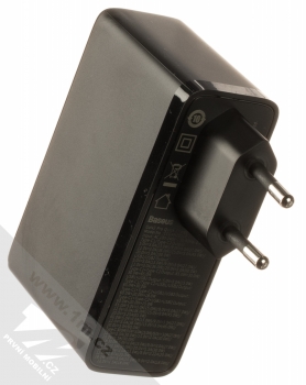 Baseus GaN2 Pro Quick Charger nabíječka do sítě s 2x USB + 2x USB Type-C výstupy 100W a USB Type-C kabel (CCGAN2P-L01) černá (black) nabíječka zboku (zásuvka a specifikace