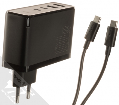 Baseus GaN2 Pro Quick Charger nabíječka do sítě s 2x USB + 2x USB Type-C výstupy 100W a USB Type-C kabel (CCGAN2P-L01) černá (black)