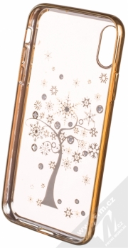Beeyo Diamond Tree pokovený ochranný kryt pro Apple iPhone X zlatá průhledná (gold transparent) zepředu