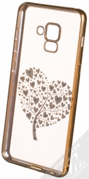Beeyo Hearts Tree pokovený ochranný kryt pro Samsung Galaxy A8 (2018) zlatá průhledná (gold transparent) zepředu