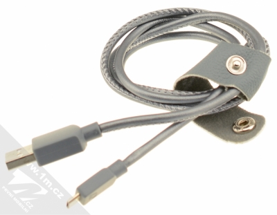 CellularLine USB Cable Executive kožený USB kabel s microUSB konektorem šedá (grey) rozevřené