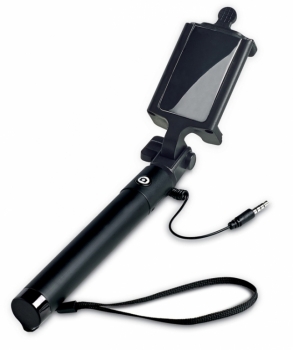 Celly Selfie HD teleskopická tyč, držák do ruky se zrcátkem a tlačítkem spouště přes audio konektor Jack 3,5mm černá (black)