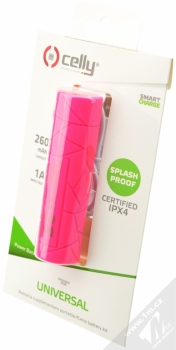 Celly Splash Proof PowerBank voděodolný záložní zdroj 2600mAh pro mobilní telefon, mobil, smartphone, tablet růžová (pink) krabička