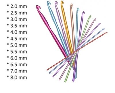 1Mcz Sada k háčkování, háčky různých velikostí 12 ks vícebarevné (multicolored)