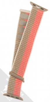 Dux Ducis Sport Watch Band textilní řemínek pro Apple Watch 38mm, Watch 40mm, Watch 41mm béžová růžová (pomelo pink) rozepnuté