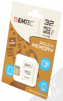 Emtec microSDHC 32GB Gold Plus Memory Class 10 (U1) paměťová karta a SD adaptér zlatá (gold) krabička