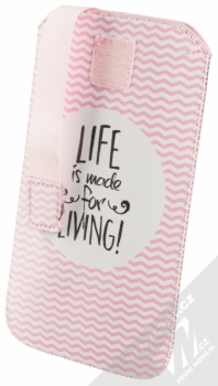 GreenGo Slim Up Text Life is Made for Living 4XL pouzdro pro mobilní telefon, mobil, smartphone bílá růžová (white pink) otevřené