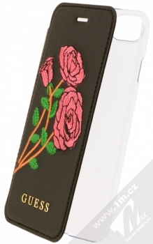 Guess Flower Desire Booktype Case flipové pouzdro s výšivkou pro Apple iPhone 6, iPhone 6S, iPhone 7, iPhone 8 (GUFLBKP7EROBK) černá (black)