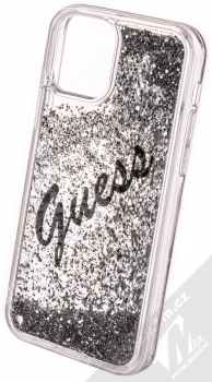 Guess Liquid Glitter Signature ochranný kryt s přesýpacím efektem třpytek pro Apple iPhone 12, iPhone 12 Pro (GUHCP12MGLVSSI) stříbrná (silver) zezadu