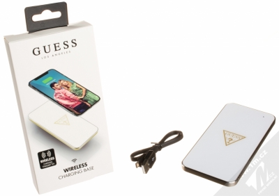 Guess Wireless Charging Base podložka bezdrátového nabíjení bílá zlatá (white gold) balení