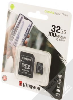 Kingston Canvas Select Plus microSDHC 32GB Speed Class I (U1) V10 paměťová karta + adaptér SD černá (black) krabička