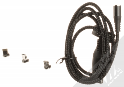 maXlife MXUC-02 3in1 Magnetic Cable USB kabel s magnetickým pinovým konektorem a samostatnými magnetickými záslepkami s Apple Lightning, microUSB a USB Type-C konektory černá (black) balení