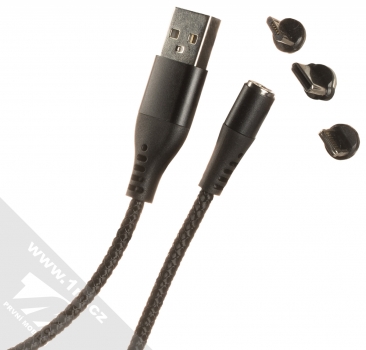 maXlife MXUC-02 3in1 Magnetic Cable USB kabel s magnetickým pinovým konektorem a samostatnými magnetickými záslepkami s Apple Lightning, microUSB a USB Type-C konektory černá (black)
