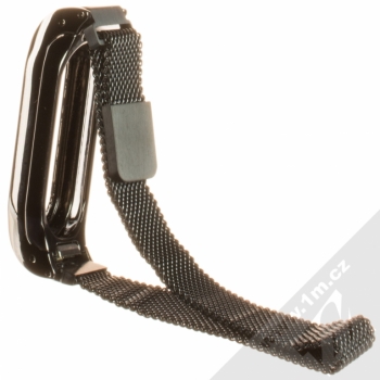 MiJobs Milanese Wristband magnetický pásek z leštěného kovu na zápěstí pro Xiaomi Mi Band 2 černá (black) zezadu