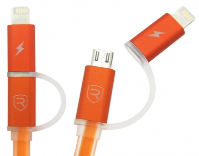 Remax Aurora plochý USB kabel s Apple Lightning konektorem a microUSB konektorem pro mobilní telefon, mobil, smartphone, tablet oranžová (orange) rozdělení