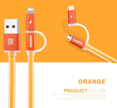 Remax Aurora plochý USB kabel s Apple Lightning konektorem a microUSB konektorem pro mobilní telefon, mobil, smartphone, tablet oranžová (orange) popis