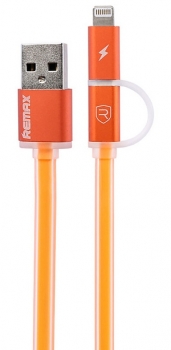 Remax Aurora plochý USB kabel s Apple Lightning konektorem a microUSB konektorem pro mobilní telefon, mobil, smartphone, tablet oranžová (orange)
