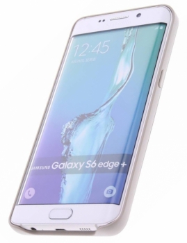 Samsung EP-TG928BF ochranný kryt se záložní baterií 3400mAh a bezdrátovým Qi nabíjením telefonu Samsung Galaxy S6 Edge+ Plus zlatá (gold) zboku s telefonem