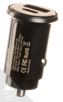 USAMS C12 QC4.0 and PD3.0 Fast Charging Car Charger nabíječka do auta s USB a USB Type-C výstupy černá (black) zezadu