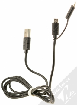 USAMS Car Charger Kit nabíječka do auta s microUSB konektorem, Apple Lightning konektorem a 2x USB výstupem 2,1A pro mobilní telefon, mobil, smartphone, tablet černá (black) kabel komplet