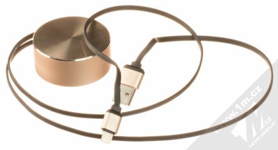 USAMS U-Bin ochranné pouzdro a samonavíjecí USB kabel s Apple Lightning konektorem zlatá (gold) celý USB kabel