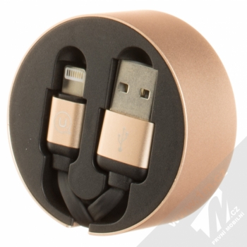 USAMS U-Bin ochranné pouzdro a samonavíjecí USB kabel s Apple Lightning konektorem zlatá (gold) složené zezadu