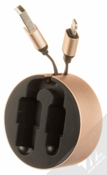 USAMS U-Bin ochranné pouzdro a samonavíjecí USB kabel s Apple Lightning konektorem zlatá (gold) zezadu