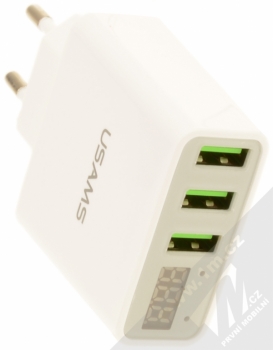 USAMS US-CC035 3USB LED Display Travel Charger nabíječka do sítě s 3x USB výstupem a stavovým LED displejem bílá (white) konektory