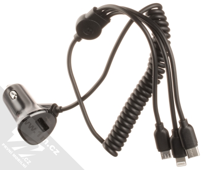 XO CC36 3in1 nabíječka do auta s konektory Apple Lightning, USB Type-C, microUSB a USB výstupem 15W černá (black) komplet