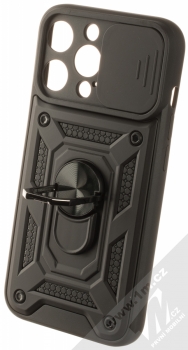 1Mcz Armor CamShield odolný ochranný kryt s držákem na prst pro Apple iPhone 13 Pro černá (black) otevřené a držák
