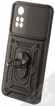 1Mcz Armor CamShield odolný ochranný kryt s držákem na prst pro Xiaomi Poco M4 Pro černá (black) otevřené a držák