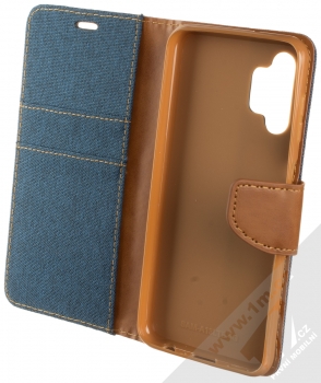 1Mcz Canvas Book flipové pouzdro pro Samsung Galaxy A13 4G tmavě modrá hnědá (dark blue camel) otevřené