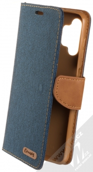 1Mcz Canvas Book flipové pouzdro pro Samsung Galaxy A13 4G tmavě modrá hnědá (dark blue camel)